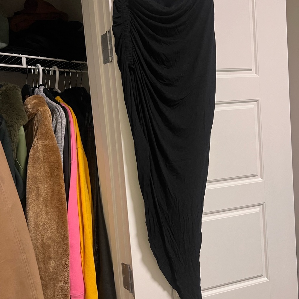 Streetwear Society Black Ruched Asymmetrical Maxi Skirt